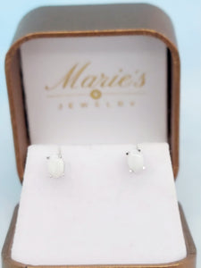 Oval Opal Stud Earrings - 14K White Gold