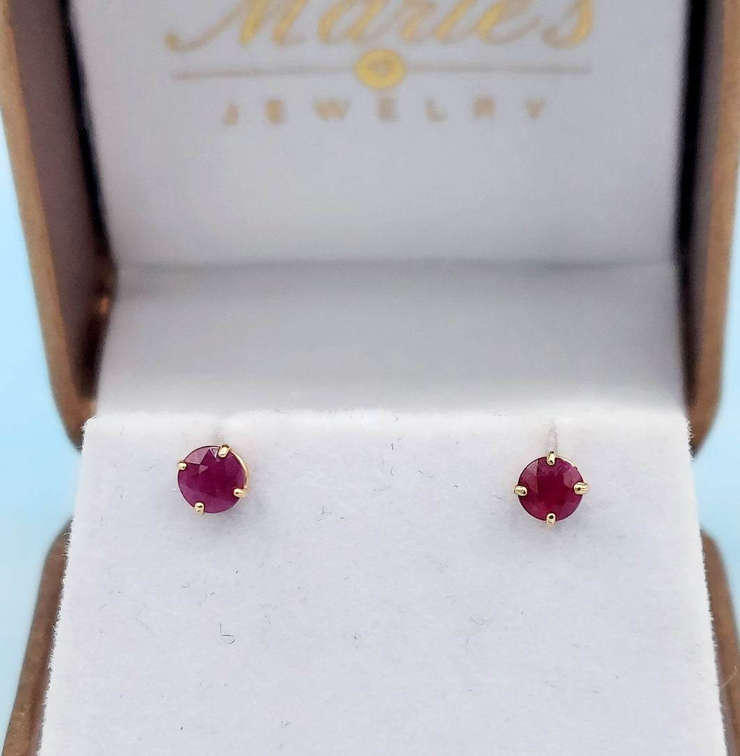Round Ruby Studs - 14K Yellow Gold