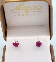 Load image into Gallery viewer, Ruby Heart Stud Earrings - 14K White Gold