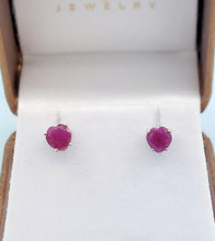 Load image into Gallery viewer, Ruby Heart Stud Earrings - 14K White Gold