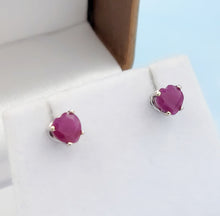 Load image into Gallery viewer, Ruby Heart Stud Earrings - 14K White Gold