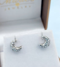 Load image into Gallery viewer, Moon CZ Stud Earrings - 14K White Gold