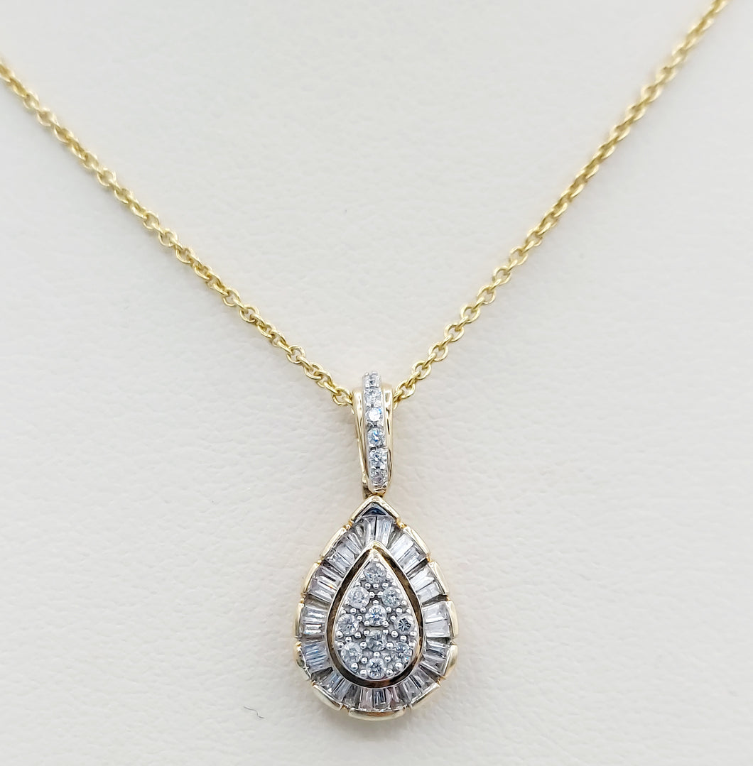 Pear Diamond Drop Estate Necklace - 10K Yellow Gold