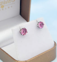 Load image into Gallery viewer, Pink Topaz Stud Earrings - Sterling Silver