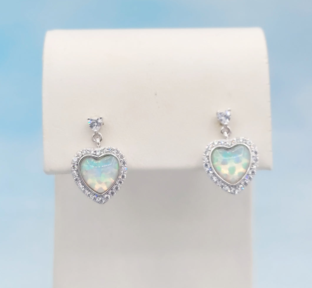 Opal CZ Heart Drops - Sterling Silver