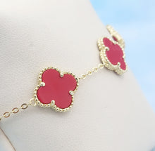 Load image into Gallery viewer, Red Four Leaf Clover Style Bracelet - Gold Plated Sterling Silver