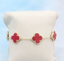 Load image into Gallery viewer, Red Four Leaf Clover Style Bracelet - Gold Plated Sterling Silver