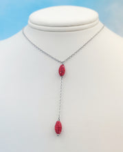 Load image into Gallery viewer, Red Crystal Drop Y Necklace - Sterling Silver