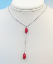 Load image into Gallery viewer, Red Crystal Drop Y Necklace - Sterling Silver