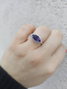 Amethyst and Diamond East to West Ring - 14K White Gold