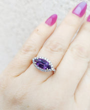 Load image into Gallery viewer, Amethyst and Diamond East to West Ring - 14K White Gold