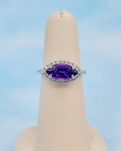 Amethyst and Diamond East to West Ring - 14K White Gold