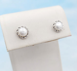 Pearl Stud Earrings with Detail - Sterling Silver