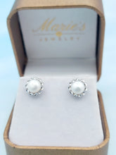 Load image into Gallery viewer, Pearl Stud Earrings with Detail - Sterling Silver