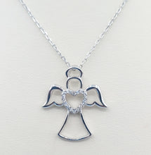 Load image into Gallery viewer, Angel with Heart CZ Necklace - Sterling Silver