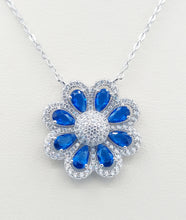 Load image into Gallery viewer, Sapphire Fancy Flower Necklace - Sterling Silver
