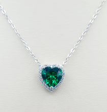 Load image into Gallery viewer, Green CZ Heart Necklace - Sterling Silver