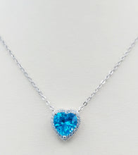 Load image into Gallery viewer, Blue CZ Heart Necklace - Sterling Silver
