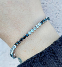 Load image into Gallery viewer, Black &amp; Clear CZ Tennis Bracelet - Sterling Silver