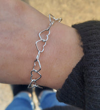 Load image into Gallery viewer, Polished Fancy Large Heart Link Bracelet -Sterling Silver