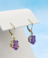 Load image into Gallery viewer, Amethyst &amp; Gold Leverback Earrings - 14K Yellow Gold