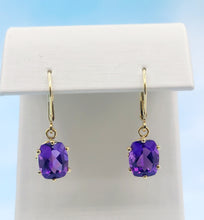 Load image into Gallery viewer, Amethyst &amp; Gold Leverback Earrings - 14K Yellow Gold