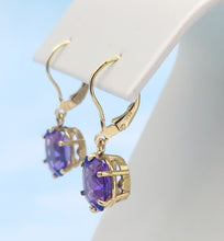 Load image into Gallery viewer, Amethyst &amp; Gold Leverback Earrings - 14K Yellow Gold