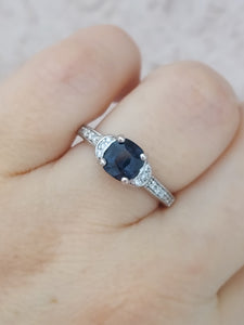 Cushion Cut Spinel and Diamond Ring - 14K White Gold