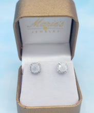 Load image into Gallery viewer, Moonstone with Clear CZ Stud Earrings - Sterling Silver