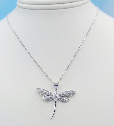 Dragonfly CZ Necklace - Sterling Silver