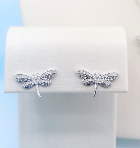 Dragonfly CZ Stud Earrings - Sterling Silver