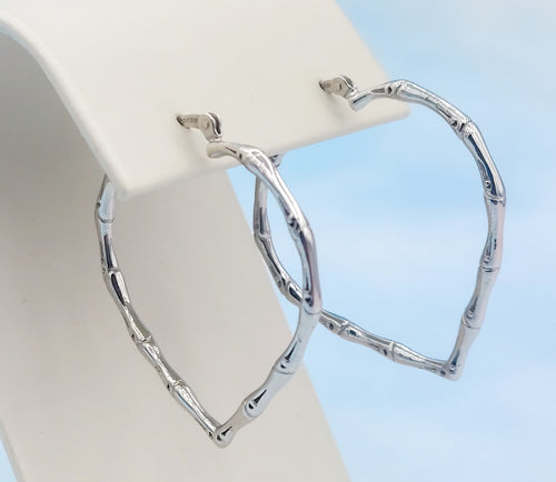 Silver Heart Bamboo Hoop earrings