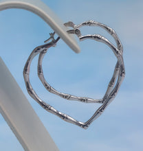 Load image into Gallery viewer, Silver Heart Bamboo Hoop earrings