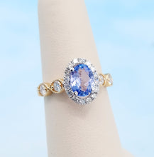 Load image into Gallery viewer, Oval Tanzanite Ring with Diamond Halo and Diamond Band - 14K Yellow Gold