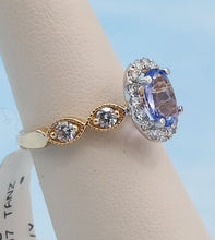 Load image into Gallery viewer, Oval Tanzanite Ring with Diamond Halo and Diamond Band - 14K Yellow Gold