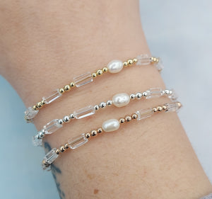 The Picasso Clear Square and Pearl Beaded Bracelet - Our Whole Heart