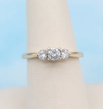 Load image into Gallery viewer, Three Stone Round Brilliant Diamond Estate Ring - 14k Yellow Gold