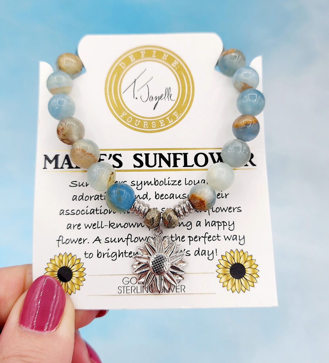 Blue Calcite  Sunflower Charm Bracelet- TJazelle