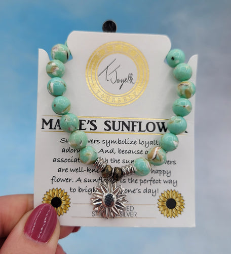 Light Green Shell Sunflower Charm Bracelet- TJazelle