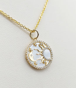 Sun Moon and Stars Disc Charm & Cable Chain - 10K Yellow Gold