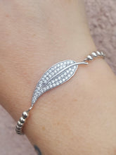 Load image into Gallery viewer, CZ Leaf Silver Stretch Bracelet