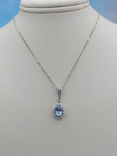 Load image into Gallery viewer, Oval Aquamarine with Diamond Halo Pendant &amp; Chain - 14K White Gold