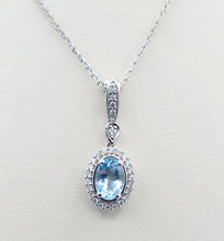 Load image into Gallery viewer, Oval Aquamarine with Diamond Halo Pendant &amp; Chain - 14K White Gold