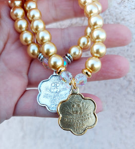 St. Teresa Champagne Pearl Religious Stash Bracelet