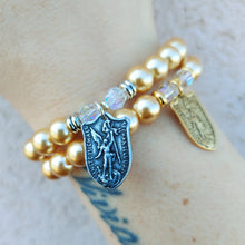 Load image into Gallery viewer, St. Michael Champagne Pearl Religious Stash Bracelet
