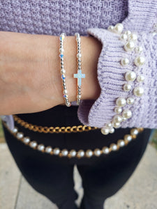"Pearls with Cross or Crystals" Beaded Bracelet- Our Whole Heart