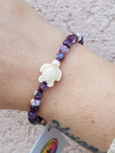 Load image into Gallery viewer, Purple Fire Agate Sea Turtle Stretch Bracelet