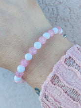 Load image into Gallery viewer, Ellie Fund Pink Selenite &amp; White Jade Charity Stacker - TJazelle - Breast Cancer Awareness