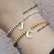 Load image into Gallery viewer, Silver Beads with Gold Letter - Stretch Bracelet