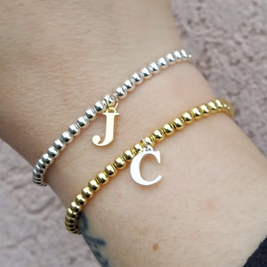 Gold Beads With Silver Letter - Stretch Bracelet